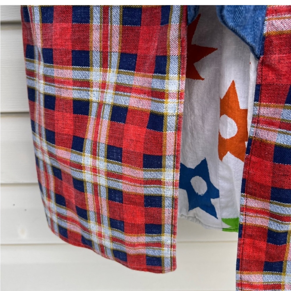 Denim & Red Plaid Open Front Women's Jacket - Picture 11 of 16
